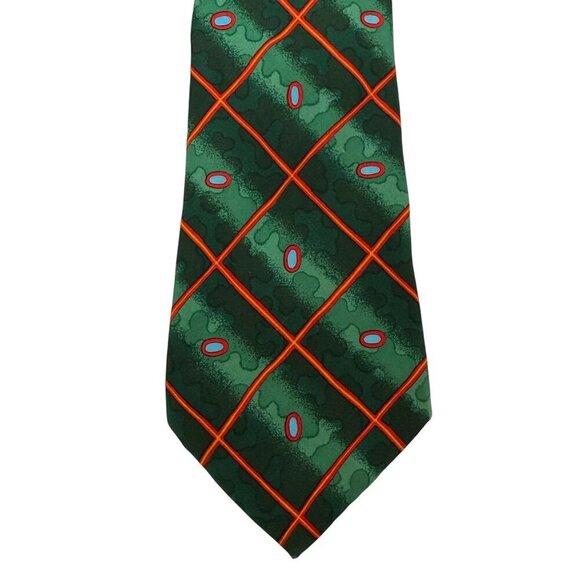CHRISTIAN LACROIX Paris Designer Necktie Mens Silk Tie Green Red Modern Print - Picture 5 of 9